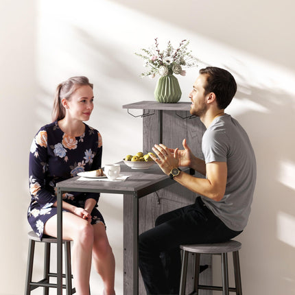 3 Pieces Dining Room Set, 2 Round Stools with Footrest, 6-Tier Dining Table with Storage Shelves, Natural