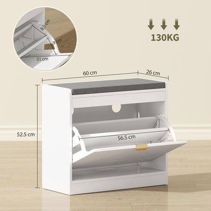Shoe Storage with Seat, Upholstered Entryway Bench, Shoe Bench with 1 Flip Drawer and 4 Vents for 5 Pairs of Shoes