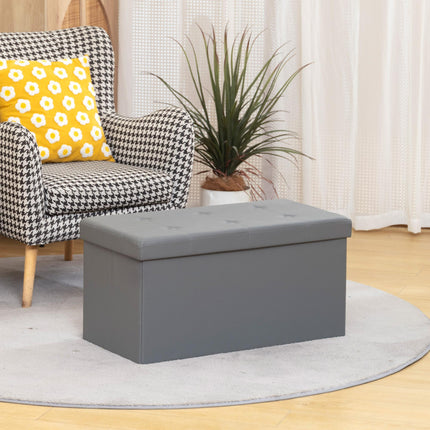 Storage Ottoman Bench, 89L PU Leather Folding Foot Rest Stool, End of Bed Bench, Easy Assembly, for Living Room, Bedroom, Entryway, Grey
