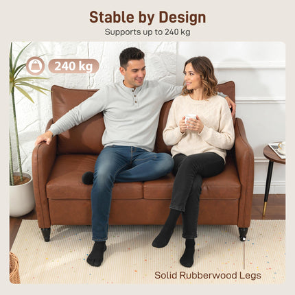 Faux Leather Marble-Effect Two-Seater Sofa - Brown