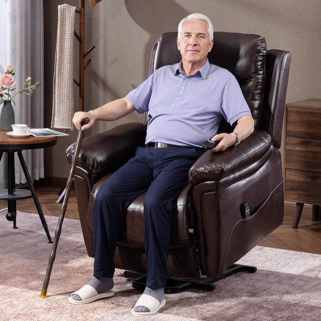Power Lift Recliner Chair with Vibration Massage, Heat, USB - Brown