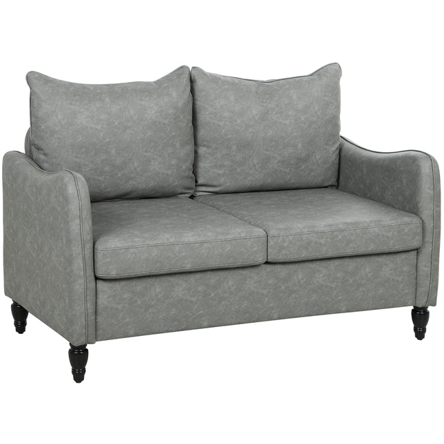 Faux Leather Marble-Effect Two-Seater Sofa - Grey