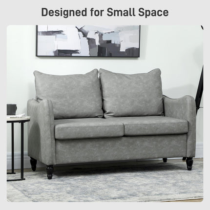 Faux Leather Marble-Effect Two-Seater Sofa - Grey