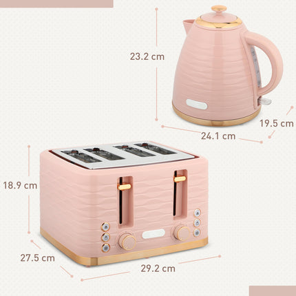 3000W 1.7L Kettle & 4 Slice Toaster, Kettle and Toaster Set with 7 Browning Controls and Crumb Tray, Light Pink