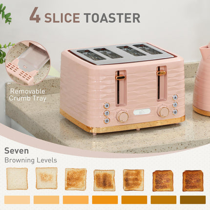 3000W 1.7L Kettle & 4 Slice Toaster, Kettle and Toaster Set with 7 Browning Controls and Crumb Tray, Light Pink