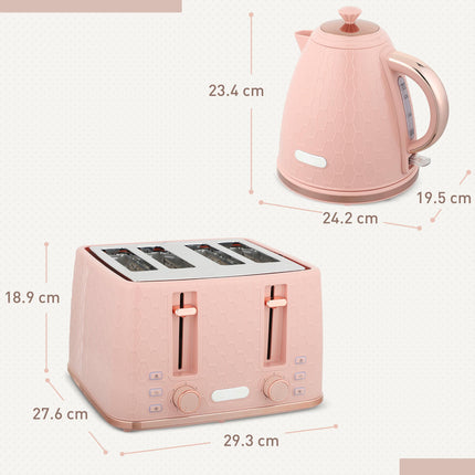 Kettle and Toaster Set, 1.7L 3000W Fast Boil Jug Kettle, 4 Slice Toaster with 7 Level Browning Controls, Light Pink