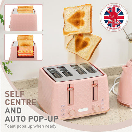 Kettle and Toaster Set, 1.7L 3000W Fast Boil Jug Kettle, 4 Slice Toaster with 7 Level Browning Controls, Light Pink