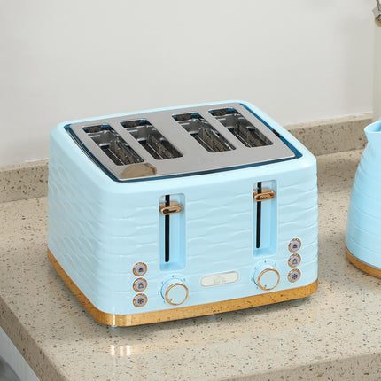 3000W 1.7L Kettle & 4 Slice Toaster, Kettle and Toaster Set with 7 Browning Controls and Crumb Tray, Light Blue
