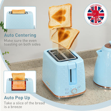 1.7L 3000W Fast Boil Kettle & 2 Slice Toaster Set, Kettle and Toaster Set with Auto Shut Off, Browning Controls, Light Blue