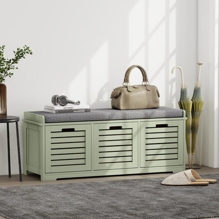 3-Drawer Shoe Storage Bench with 160kg Capacity & 3 fully pull-out drawers - Gre