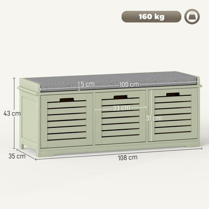 3-Drawer Shoe Storage Bench with 160kg Capacity & 3 fully pull-out drawers - Gre