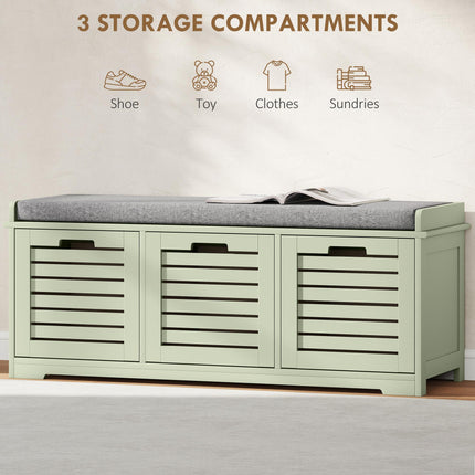 3-Drawer Shoe Storage Bench with 160kg Capacity & 3 fully pull-out drawers - Gre