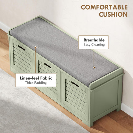 3-Drawer Shoe Storage Bench with 160kg Capacity & 3 fully pull-out drawers - Gre