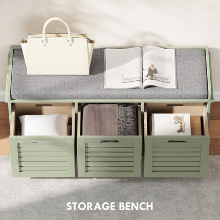 3-Drawer Shoe Storage Bench with 160kg Capacity & 3 fully pull-out drawers - Gre