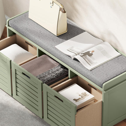 3-Drawer Shoe Storage Bench with 160kg Capacity & 3 fully pull-out drawers - Gre