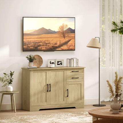 Sideboard with 2 Drawers Modern Storage Cabinet, Kitchen Cupboard with Adjustable Shelf and 3 Doors Natural