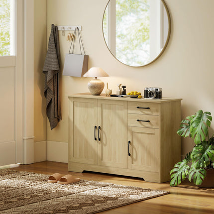 Sideboard with 2 Drawers Modern Storage Cabinet, Kitchen Cupboard with Adjustable Shelf and 3 Doors Natural