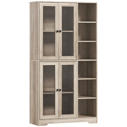 Multi-Storage Kitchen Cabinet, with Glass Doors - Grey Wood-Effect