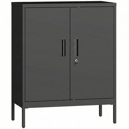 Metal Storage Cabinet with Lock and Adjustable Shelves - Black
