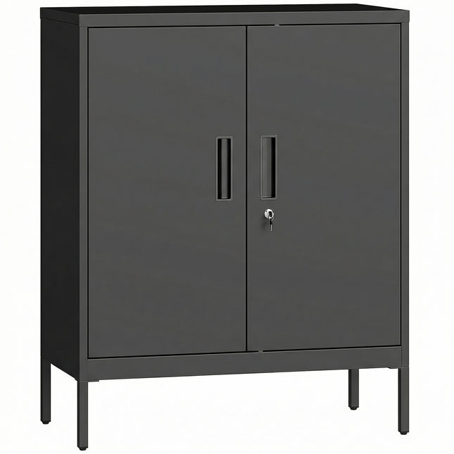 Metal Storage Cabinet with Lock and Adjustable Shelves - Black