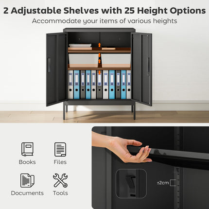 Metal Storage Cabinet with Lock and Adjustable Shelves - Black