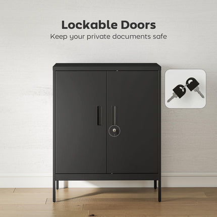 Metal Storage Cabinet with Lock and Adjustable Shelves - Black