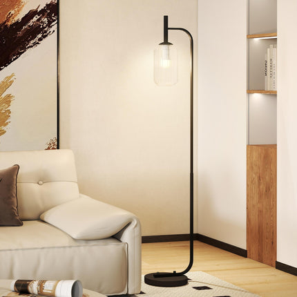 Floor Lamp for Living Room with Glass Lampshade, Modern Standing Lamp with Foot Switch for Bedroom, Bulb not Included, Black