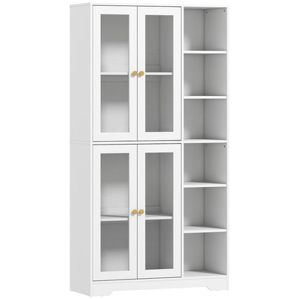 Multi-Storage Kitchen Cabinet, with Glass Doors - White Wood-Effect
