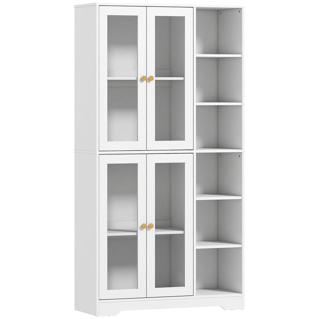 Multi-Storage Kitchen Cabinet, with Glass Doors - White Wood-Effect