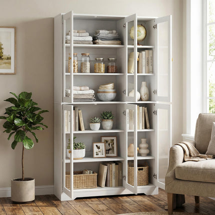 Multi-Storage Kitchen Cabinet, with Glass Doors - White Wood-Effect