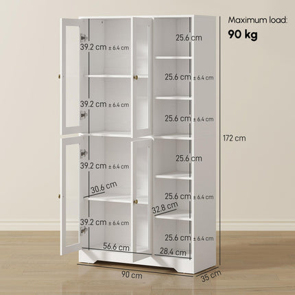 Multi-Storage Kitchen Cabinet, with Glass Doors - White Wood-Effect