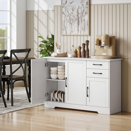 Sideboard with 2 Drawers Modern Storage Cabinet, Kitchen Cupboard with Adjustable Shelf and 3 Doors White
