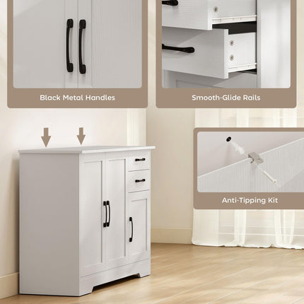 Sideboard with 2 Drawers Modern Storage Cabinet, Kitchen Cupboard with Adjustable Shelf and 3 Doors White