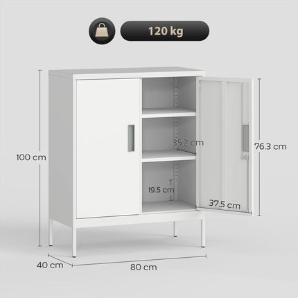 Metal Storage Cabinet with Lock and Adjustable Shelves - White