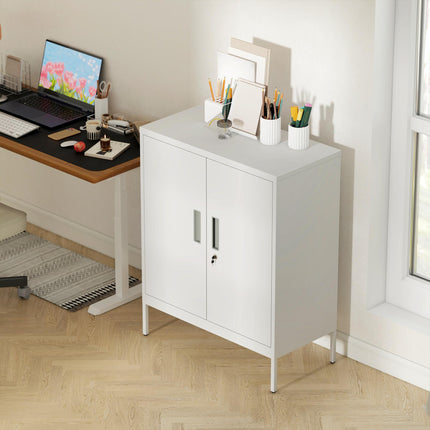 Metal Storage Cabinet with Lock and Adjustable Shelves - White