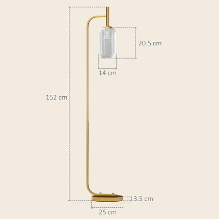 LED Floor Lamp for Living Room with Glass Lampshade, Modern Standing Lamp with Foot Switch, Adjustable Brightness, 2700K for Bedroom, Gold Tone