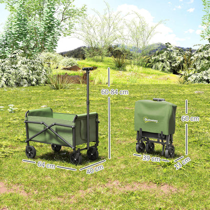 62L Festival Trolley on Wheels, Portable Small Folding Trolley Cart, 60kg Heavy Duty Collapsible Foldable Wagon with Adjustable Handle and Carrying Bag for Beach, Camping, Garden, Green