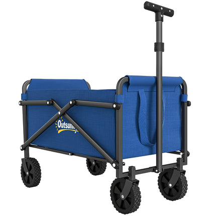 62L Festival Trolley on Wheels, Portable Small Folding Trolley Cart, 60kg Heavy Duty Collapsible Foldable Wagon with Adjustable Handle and Carrying Bag for Beach, Camping, Garden, Blue