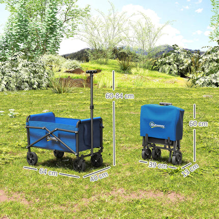 62L Festival Trolley on Wheels, Portable Small Folding Trolley Cart, 60kg Heavy Duty Collapsible Foldable Wagon with Adjustable Handle and Carrying Bag for Beach, Camping, Garden, Blue
