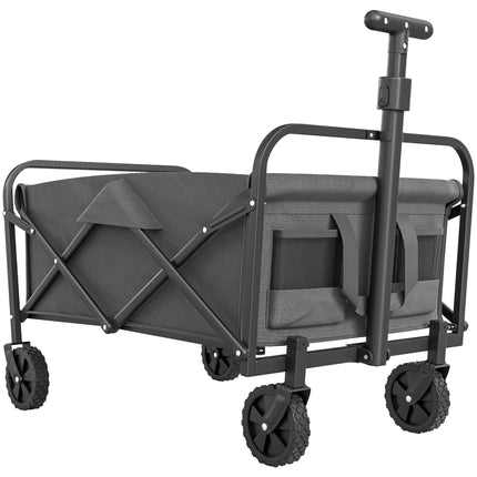 93L Festival Trolley on Wheels, Garden Folding Trolley Cart, 120kg Heavy Duty Collapsible Folding Wagon with Adjustable Handle and Carrying Bag for Beach, Camping, Festival, Grey
