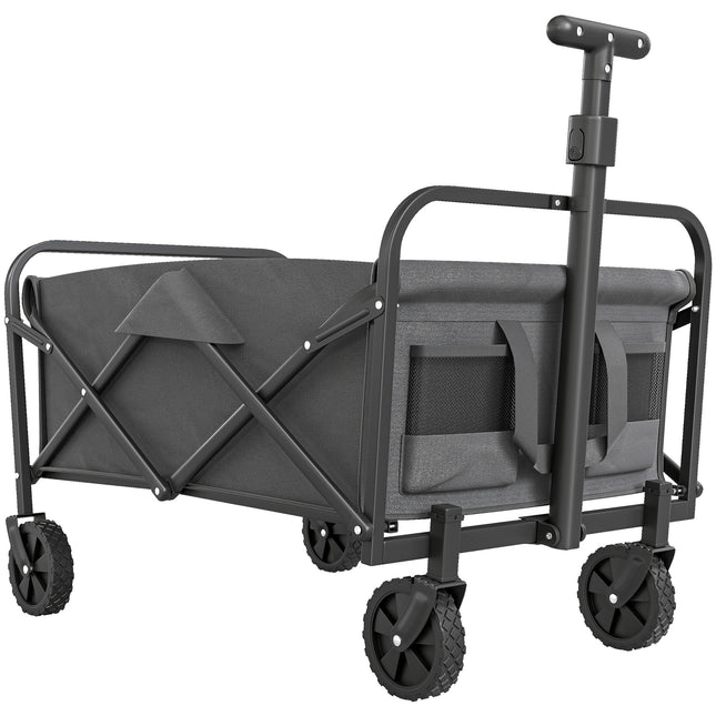 93L Festival Trolley on Wheels, Garden Folding Trolley Cart, 120kg Heavy Duty Collapsible Folding Wagon with Adjustable Handle and Carrying Bag for Beach, Camping, Festival, Grey