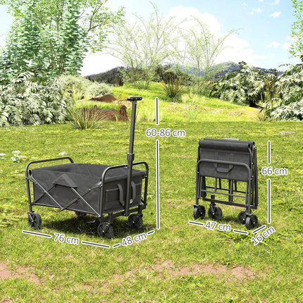 93L Festival Trolley on Wheels, Garden Folding Trolley Cart, 120kg Heavy Duty Collapsible Folding Wagon with Adjustable Handle and Carrying Bag for Beach, Camping, Festival, Grey
