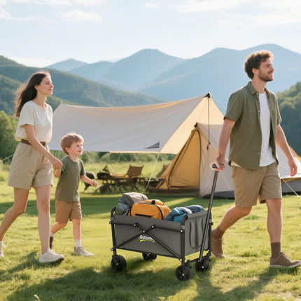 62L Festival Trolley on Wheels, Portable Small Folding Trolley Cart, 60kg Heavy Duty Collapsible Foldable Wagon with Adjustable Handle and Carrying Bag for Beach, Camping, Garden, Grey