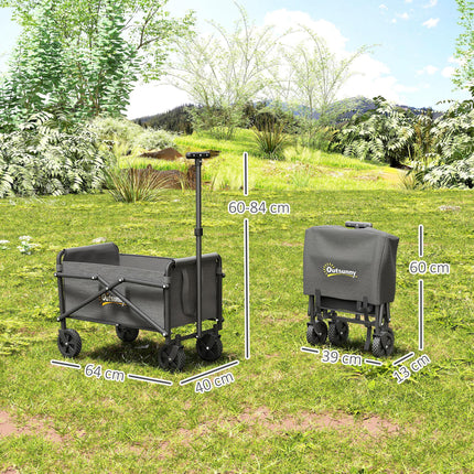 62L Festival Trolley on Wheels, Portable Small Folding Trolley Cart, 60kg Heavy Duty Collapsible Foldable Wagon with Adjustable Handle and Carrying Bag for Beach, Camping, Garden, Grey