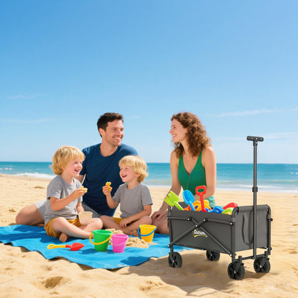 62L Festival Trolley on Wheels, Portable Small Folding Trolley Cart, 60kg Heavy Duty Collapsible Foldable Wagon with Adjustable Handle and Carrying Bag for Beach, Camping, Garden, Grey