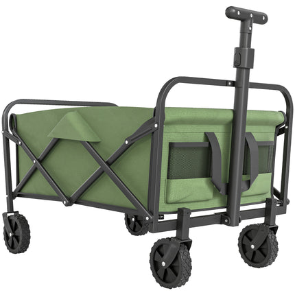 93L Festival Trolley on Wheels, Garden Folding Trolley Cart, 120kg Heavy Duty Collapsible Folding Wagon with Adjustable Handle and Carrying Bag for Beach, Camping, Festival, Green