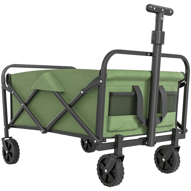 93L Festival Trolley on Wheels, Garden Folding Trolley Cart, 120kg Heavy Duty Collapsible Folding Wagon with Adjustable Handle and Carrying Bag for Beach, Camping, Festival, Green