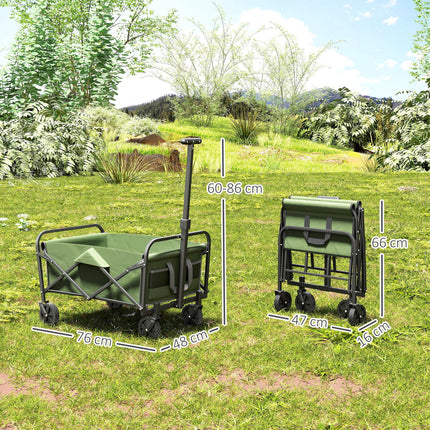 93L Festival Trolley on Wheels, Garden Folding Trolley Cart, 120kg Heavy Duty Collapsible Folding Wagon with Adjustable Handle and Carrying Bag for Beach, Camping, Festival, Green