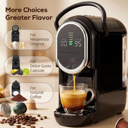 Pod Coffee Machine for Nespresso, Dolce Gusto Capsule & Ground Coffee, Small Sem