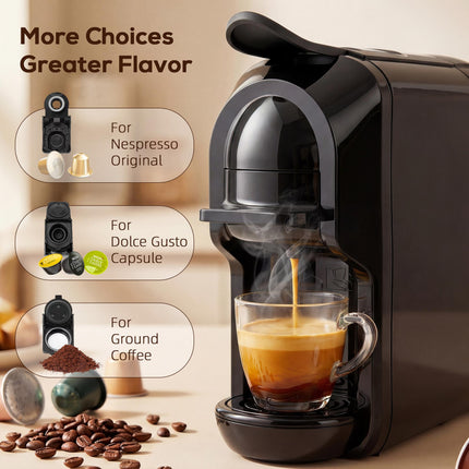 Pod Coffee Machine for Nespresso, Dolce Gusto Capsule & Ground Coffee, Small Sem
